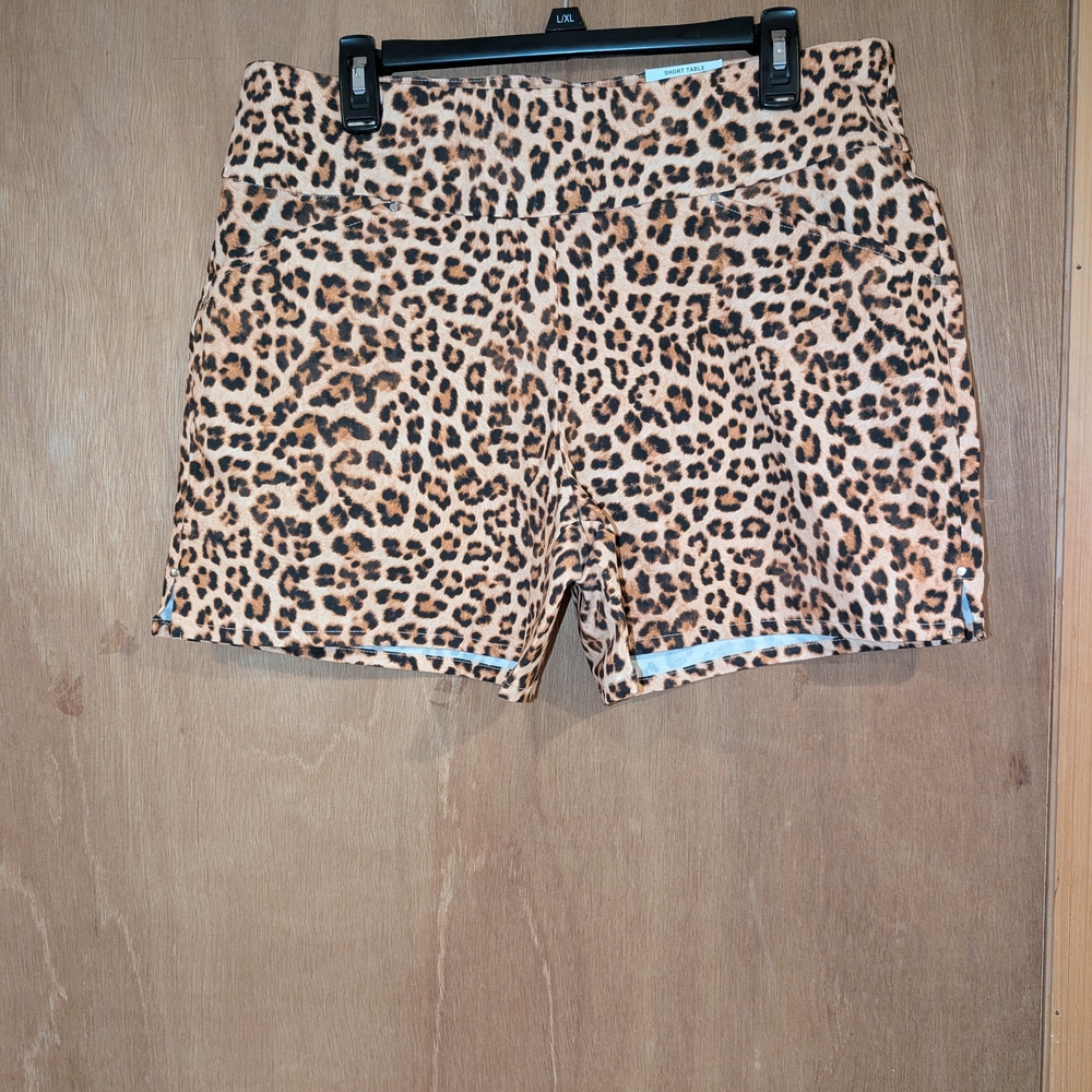 INC International Concepts High Waist Leopard Print Shorts Brown Black